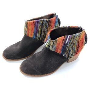 TOMS Leila Suede & Yarn Rainbow Tweed Knit Booties Chocolate Brown Boots 7